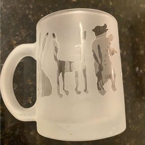 Salt Lake City 2002 Olympics Frosted glass mug with mascots snowflake logo.
